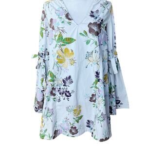 Free people Lover of Mine floral bell sleeve mini dress v neck pockets cotton XS